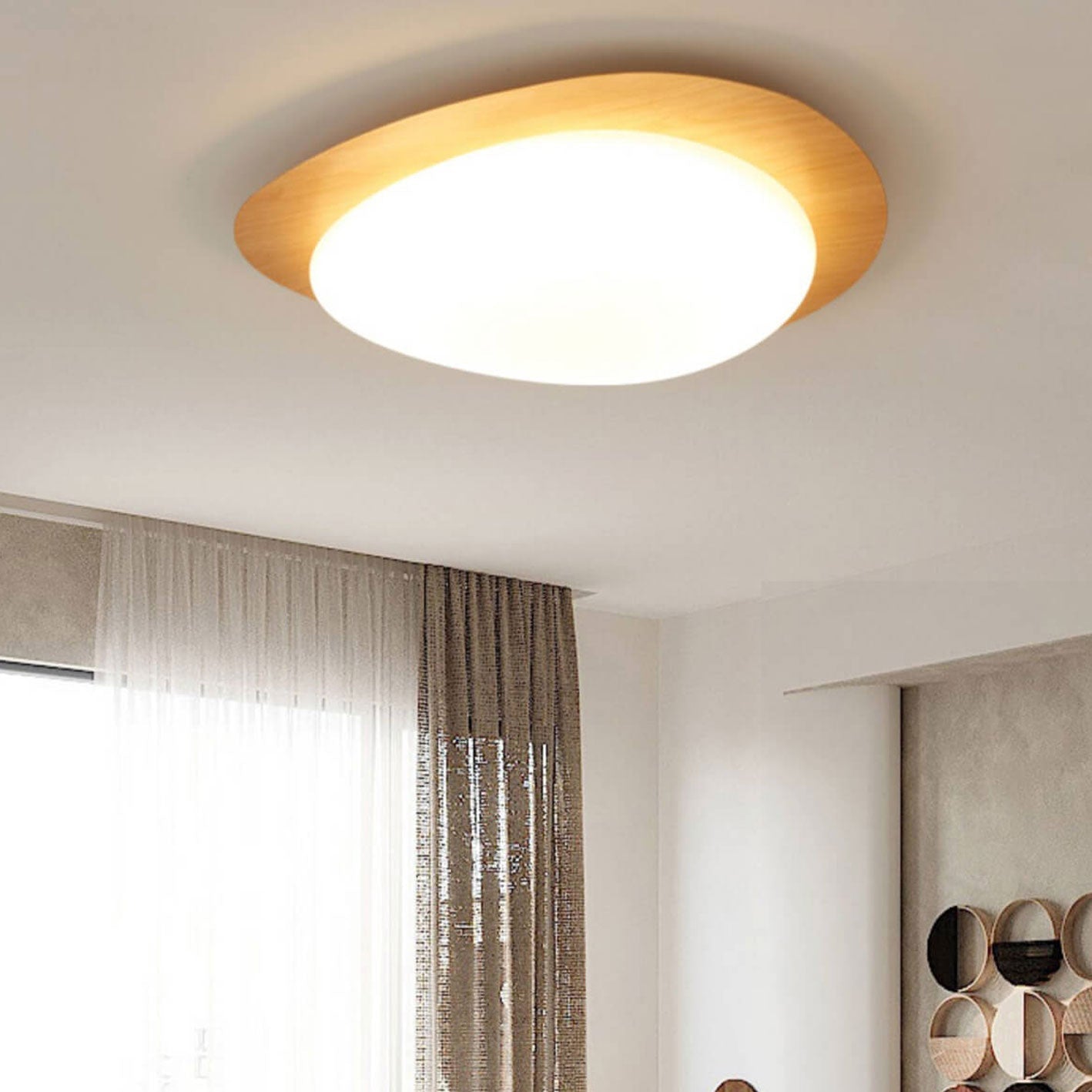 Nordic Iron Wood Grain Pebble LED Flush Mount Ceiling Light Lumendat