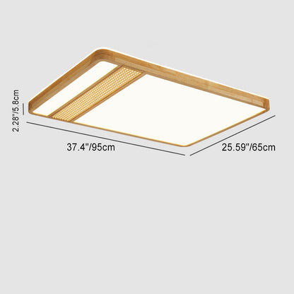 Modern Minimalist Square Solid Wood Acrylic LED Flush Mount Ceiling Light for Living Room