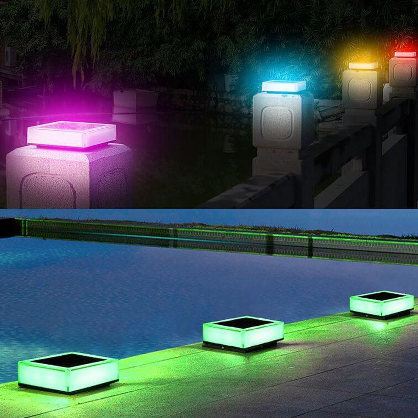Modern Solar RGB Square Post Head Light Outdoor Garden Landscape Light Lumendat