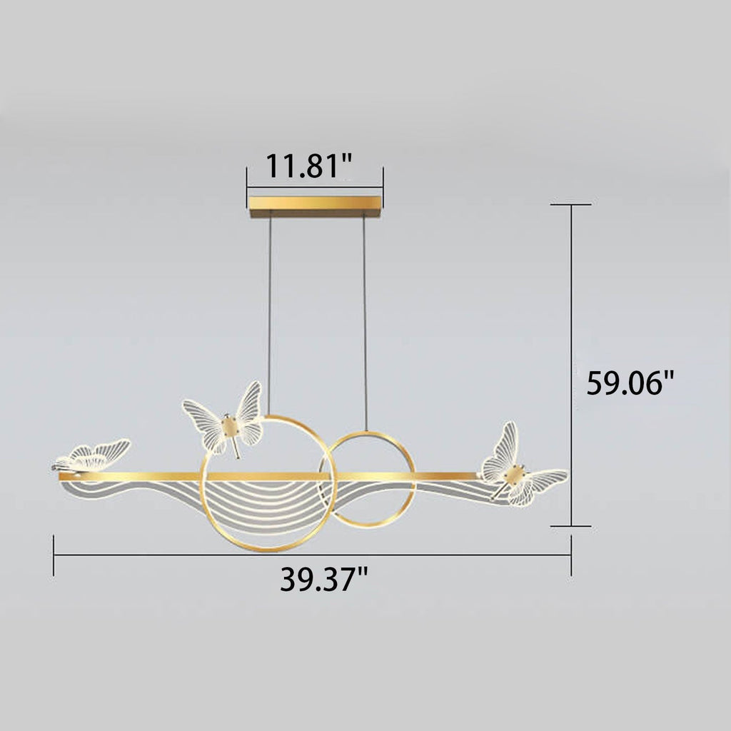 Nordic Light Luxury Butterfly Round Linear Island Light LED Chandelier BulbSquare