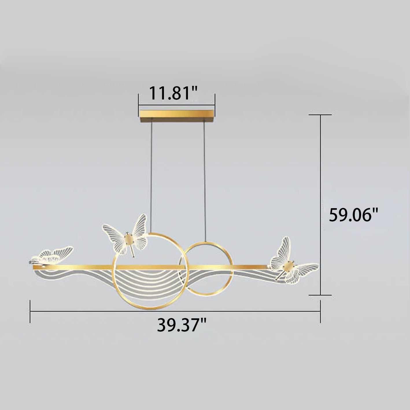 Nordic Light Luxury Butterfly Round Linear Island Light LED Chandelier BulbSquare