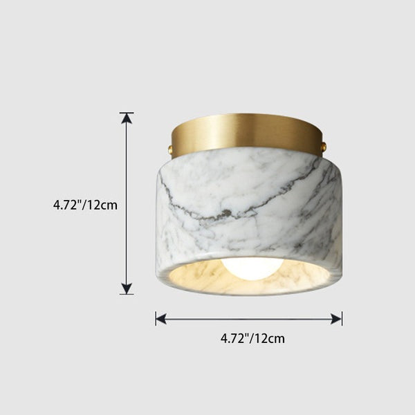 Contemporary Scandinavian Marble Metal Round Cylinder 1-Light Semi-Flush Mount Ceiling Light For Living Room Lumendat