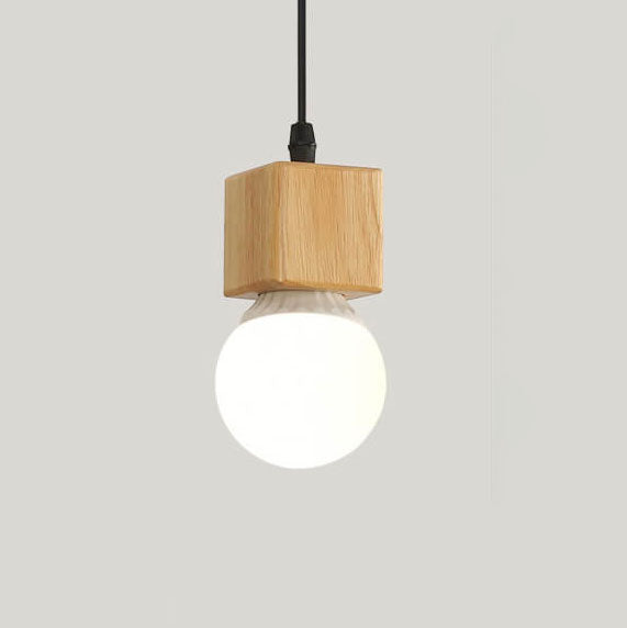 Modern Minimalist Wooden Geometric 1-light Small Pendant Light BulbSquare