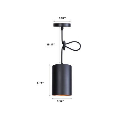 Vintage Black Metal Tubular 1-Light Pendant Light
