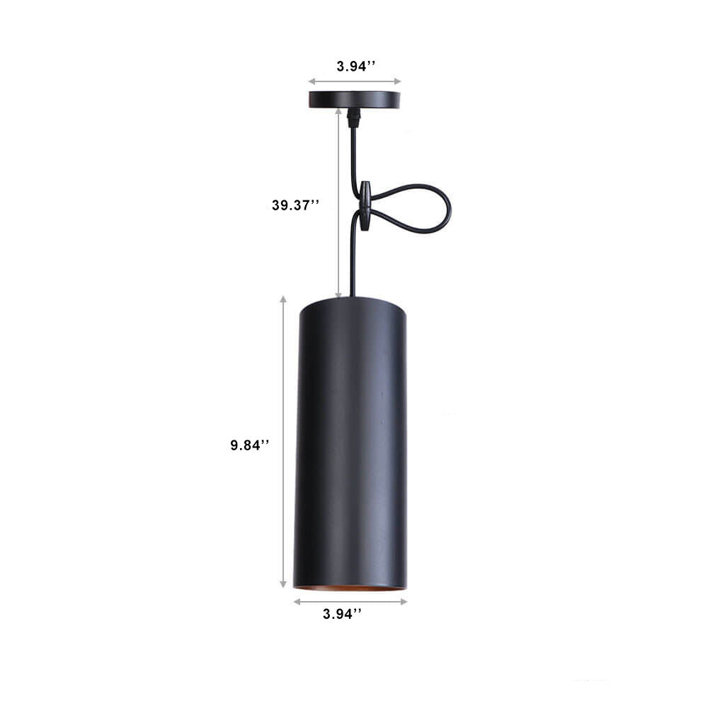 Vintage Black Metal Tubular 1-Light Pendant Light
