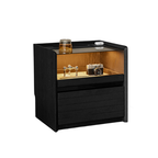 Modern Luxury Solid Plywood Nightstand With Glass Top - End Table With Wireless Charging & LED Sensor Light For Bedroom Storage Lumendat