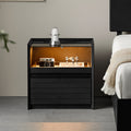 Modern Luxury Solid Plywood Nightstand With Glass Top - End Table With Wireless Charging & LED Sensor Light For Bedroom Storage Lumendat