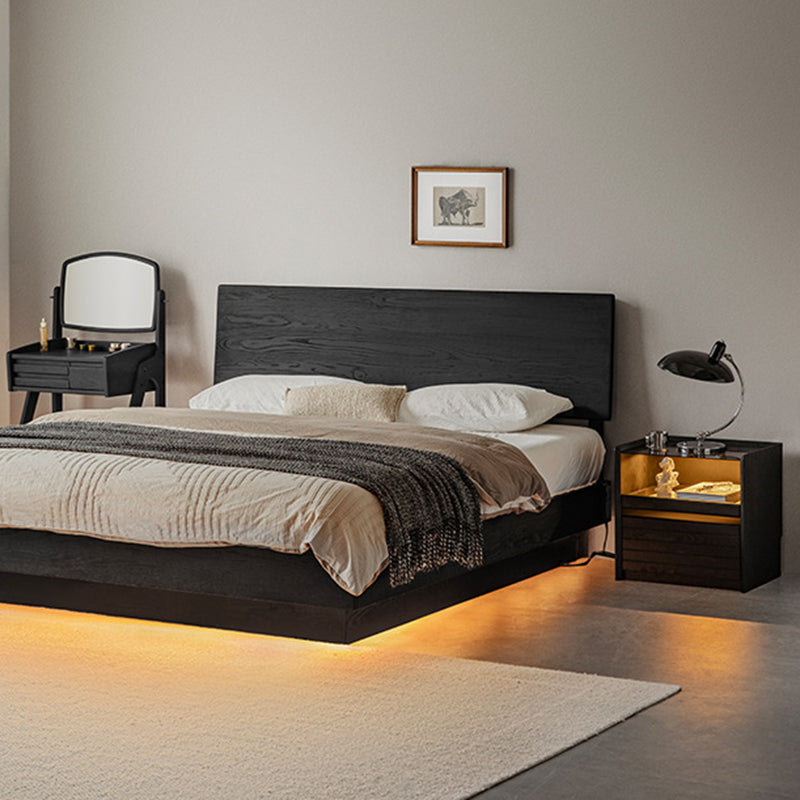 Modern Luxury Solid Plywood Nightstand With Glass Top - End Table With Wireless Charging & LED Sensor Light For Bedroom Storage Lumendat