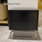 Modern Minimalist Black 2-Drawer Storage Nightstand - Matte Finish Stainless Steel Base Bedside Table For Bedroom Lumendat