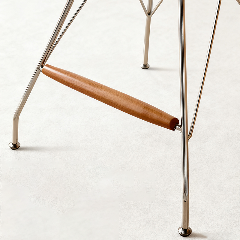 Modern Minimalist Bar Stool - Iron Plated Frame, Multi-Layer Solid Wood Seat With Fabric Upholstery & Beechwood Footrest For Dining Room & Kitchen Lumendat