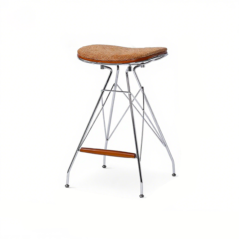 Modern Minimalist Bar Stool - Iron Plated Frame, Multi-Layer Solid Wood Seat With Fabric Upholstery & Beechwood Footrest For Dining Room & Kitchen Lumendat