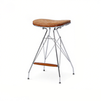 Modern Minimalist Bar Stool - Iron Plated Frame, Multi-Layer Solid Wood Seat With Fabric Upholstery & Beechwood Footrest For Dining Room & Kitchen Lumendat