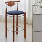 Modern Minimalist Round Solid Wood Plywood Wrought Iron Bar Stool With Backrest Footrest - Beech Wood Legs, Upholstered Sponge Cushions For Dining Room & Kitchen Lumendat