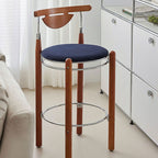 Modern Minimalist Round Solid Wood Plywood Wrought Iron Bar Stool With Backrest Footrest - Beech Wood Legs, Upholstered Sponge Cushions For Dining Room & Kitchen Lumendat