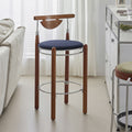 Modern Minimalist Round Solid Wood Plywood Wrought Iron Bar Stool With Backrest Footrest - Beech Wood Legs, Upholstered Sponge Cushions For Dining Room & Kitchen Lumendat