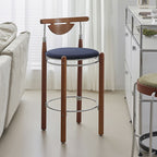Modern Minimalist Round Solid Wood Plywood Wrought Iron Bar Stool With Backrest Footrest - Beech Wood Legs, Upholstered Sponge Cushions For Dining Room & Kitchen Lumendat