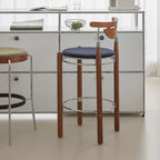 Modern Minimalist Round Solid Wood Plywood Wrought Iron Bar Stool With Backrest Footrest - Beech Wood Legs, Upholstered Sponge Cushions For Dining Room & Kitchen Lumendat