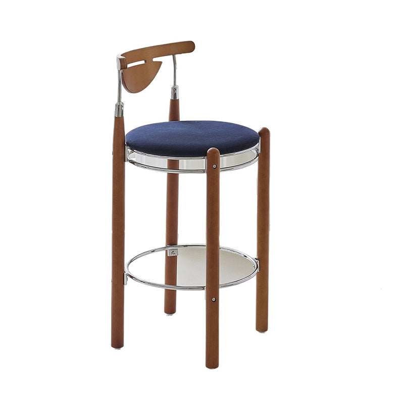 Modern Minimalist Round Solid Wood Plywood Wrought Iron Bar Stool With Backrest Footrest - Beech Wood Legs, Upholstered Sponge Cushions For Dining Room & Kitchen Lumendat