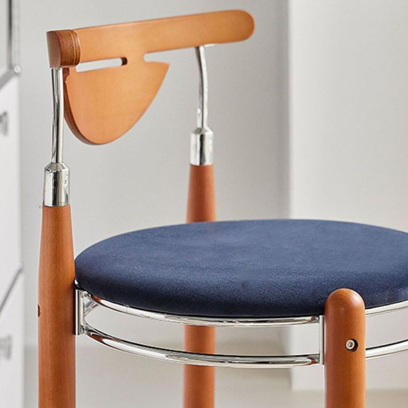 Modern Minimalist Round Solid Wood Plywood Wrought Iron Bar Stool With Backrest Footrest - Beech Wood Legs, Upholstered Sponge Cushions For Dining Room & Kitchen Lumendat