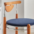 Modern Minimalist Round Solid Wood Plywood Wrought Iron Bar Stool With Backrest Footrest - Beech Wood Legs, Upholstered Sponge Cushions For Dining Room & Kitchen Lumendat