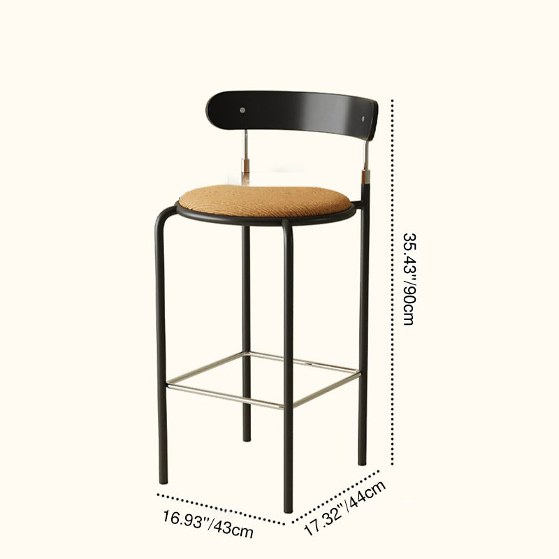 Modern Minimalist Bar Stool With Backrest Footrest - Wrought Iron Frame, Solid Wood Plywood Seat For Dining Room Lumendat