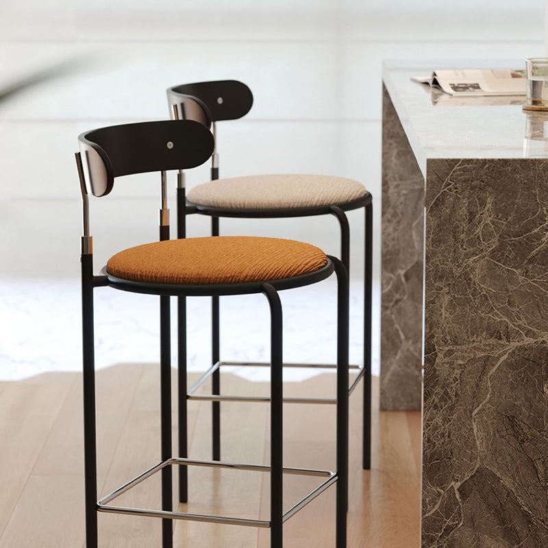 Modern Minimalist Bar Stool With Backrest Footrest - Wrought Iron Frame, Solid Wood Plywood Seat For Dining Room Lumendat