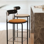 Modern Minimalist Bar Stool With Backrest Footrest - Wrought Iron Frame, Solid Wood Plywood Seat For Dining Room Lumendat