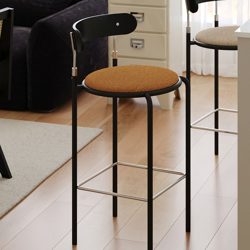 Modern Minimalist Bar Stool With Backrest Footrest - Wrought Iron Frame, Solid Wood Plywood Seat For Dining Room Lumendat