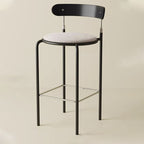 Modern Minimalist Bar Stool With Backrest Footrest - Wrought Iron Frame, Solid Wood Plywood Seat For Dining Room Lumendat