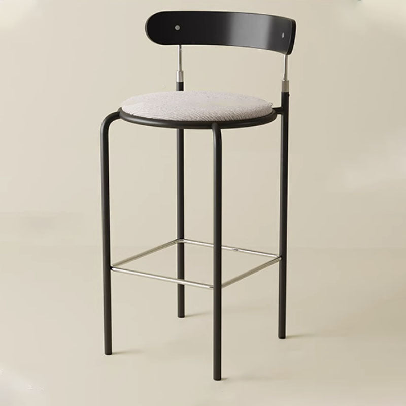 Modern Minimalist Bar Stool With Backrest Footrest - Wrought Iron Frame, Solid Wood Plywood Seat For Dining Room Lumendat
