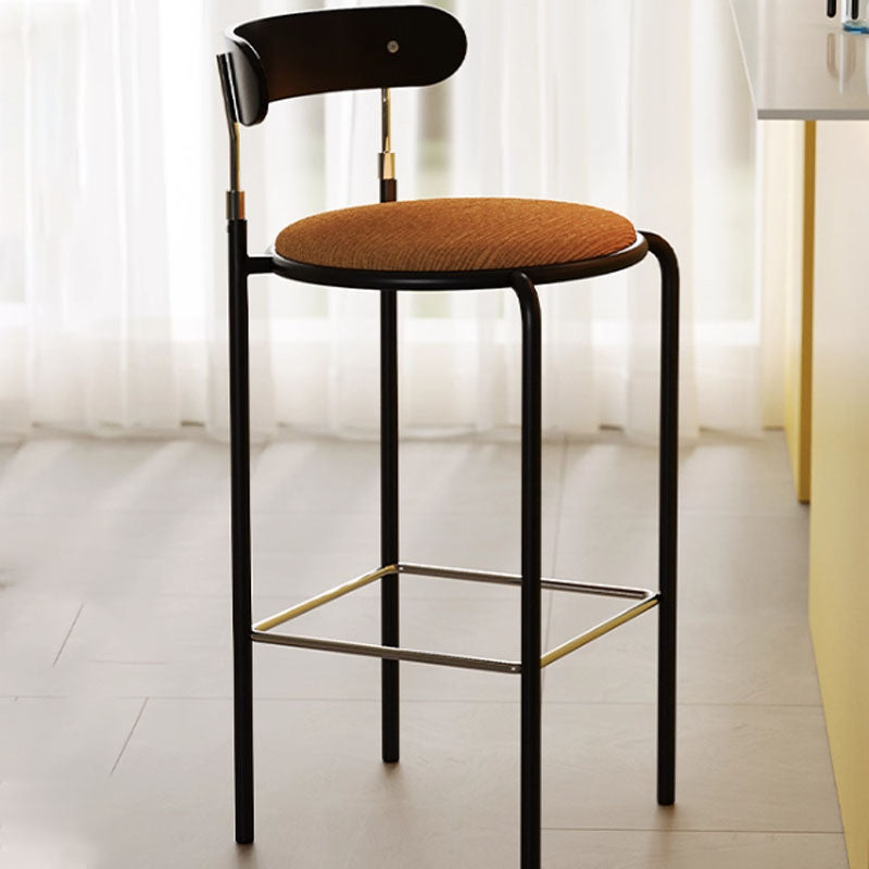 Modern Minimalist Bar Stool With Backrest Footrest - Wrought Iron Frame, Solid Wood Plywood Seat For Dining Room Lumendat