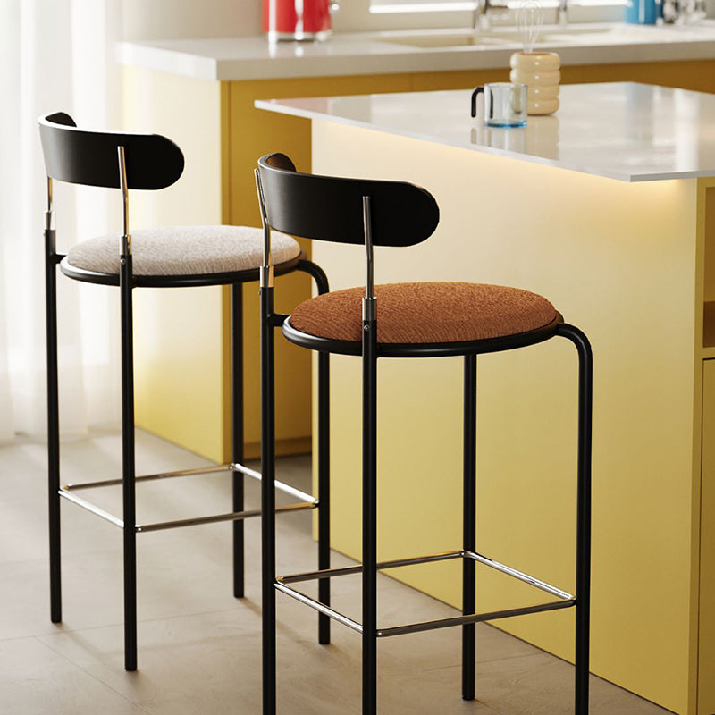 Modern Minimalist Bar Stool With Backrest Footrest - Wrought Iron Frame, Solid Wood Plywood Seat For Dining Room Lumendat