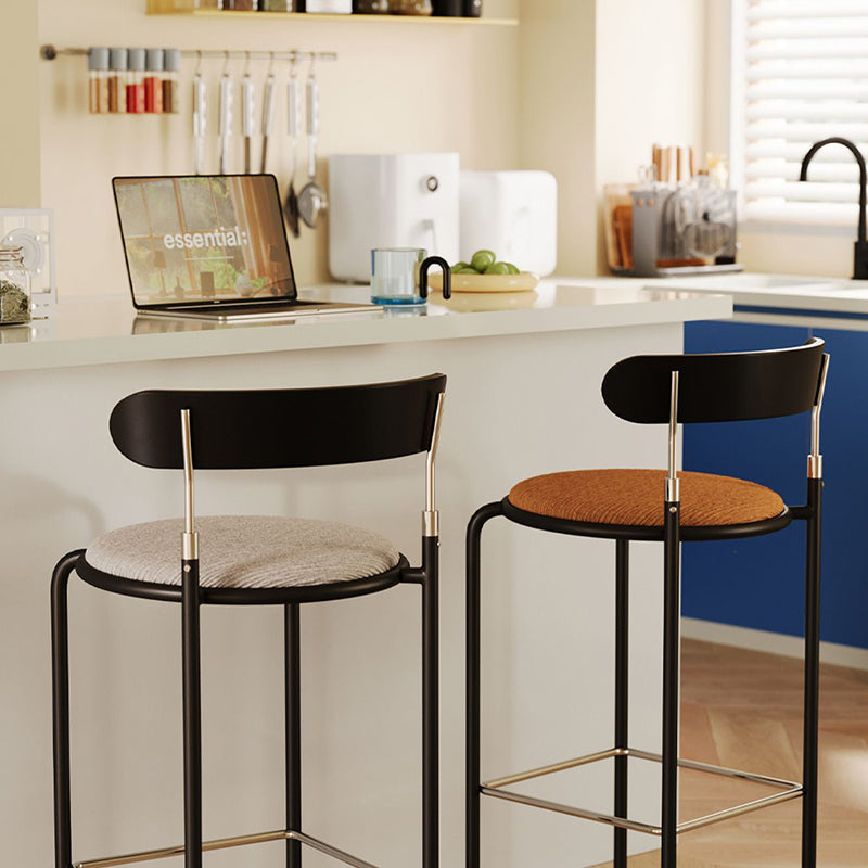 Modern Minimalist Bar Stool With Backrest Footrest - Wrought Iron Frame, Solid Wood Plywood Seat For Dining Room Lumendat