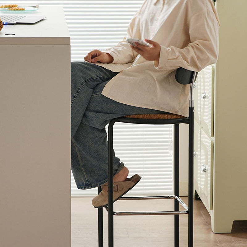 Modern Minimalist Bar Stool With Backrest Footrest - Wrought Iron Frame, Solid Wood Plywood Seat For Dining Room Lumendat