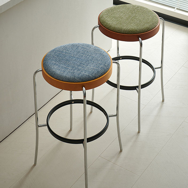 Modern Minimalist Bar Stool With Iron Frame & Beech Veneer Seat - Soft Cushioned Round Counter Chair With Footrest For Dining Room & Kitchen Lumendat