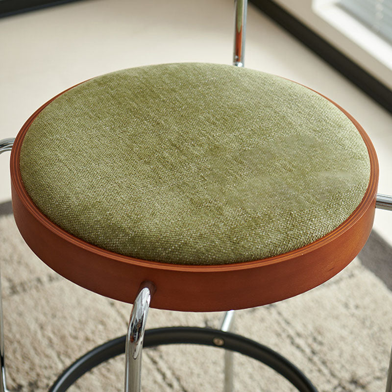 Modern Minimalist Bar Stool With Iron Frame & Beech Veneer Seat - Soft Cushioned Round Counter Chair With Footrest For Dining Room & Kitchen Lumendat