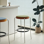 Modern Minimalist Bar Stool With Iron Frame & Beech Veneer Seat - Soft Cushioned Round Counter Chair With Footrest For Dining Room & Kitchen Lumendat
