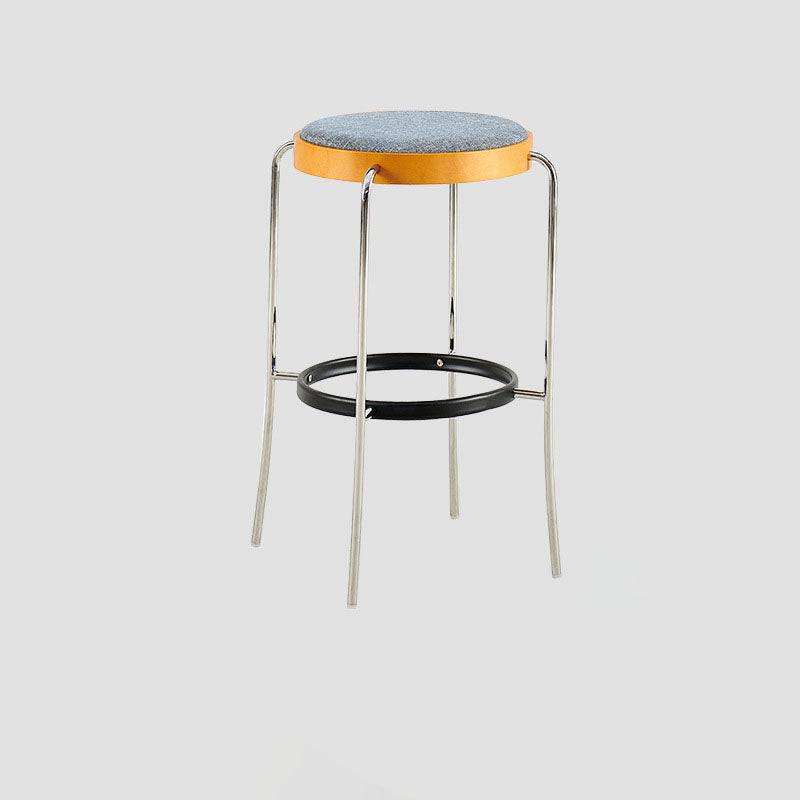 Modern Minimalist Bar Stool With Iron Frame & Beech Veneer Seat - Soft Cushioned Round Counter Chair With Footrest For Dining Room & Kitchen Lumendat