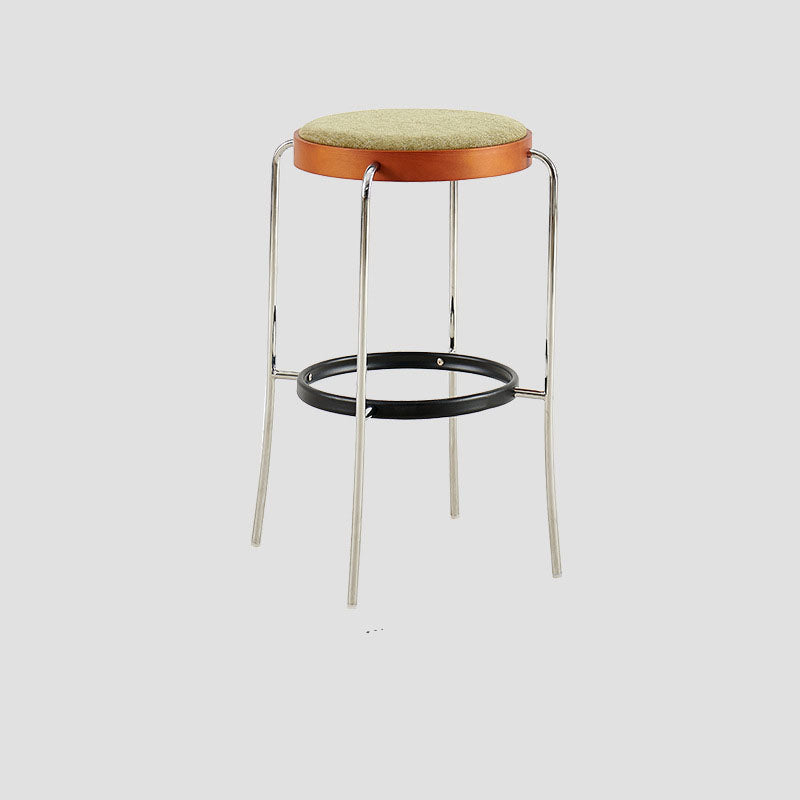Modern Minimalist Bar Stool With Iron Frame & Beech Veneer Seat - Soft Cushioned Round Counter Chair With Footrest For Dining Room & Kitchen Lumendat