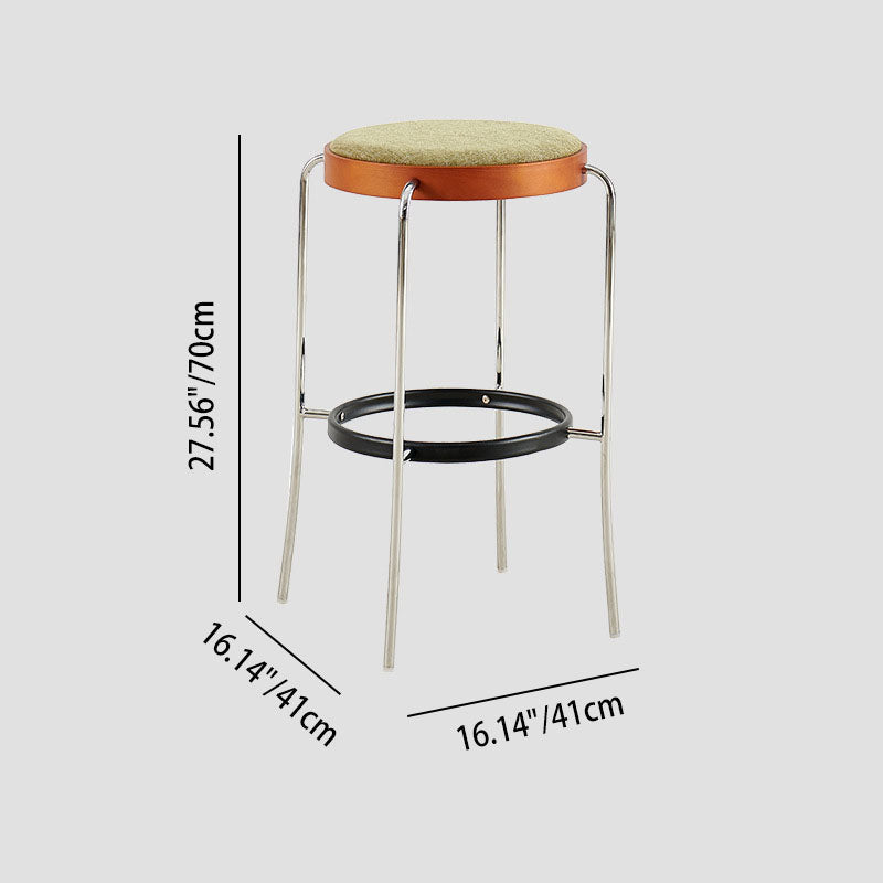 Modern Minimalist Bar Stool With Iron Frame & Beech Veneer Seat - Soft Cushioned Round Counter Chair With Footrest For Dining Room & Kitchen Lumendat