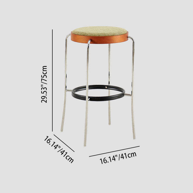 Modern Minimalist Bar Stool With Iron Frame & Beech Veneer Seat - Soft Cushioned Round Counter Chair With Footrest For Dining Room & Kitchen Lumendat
