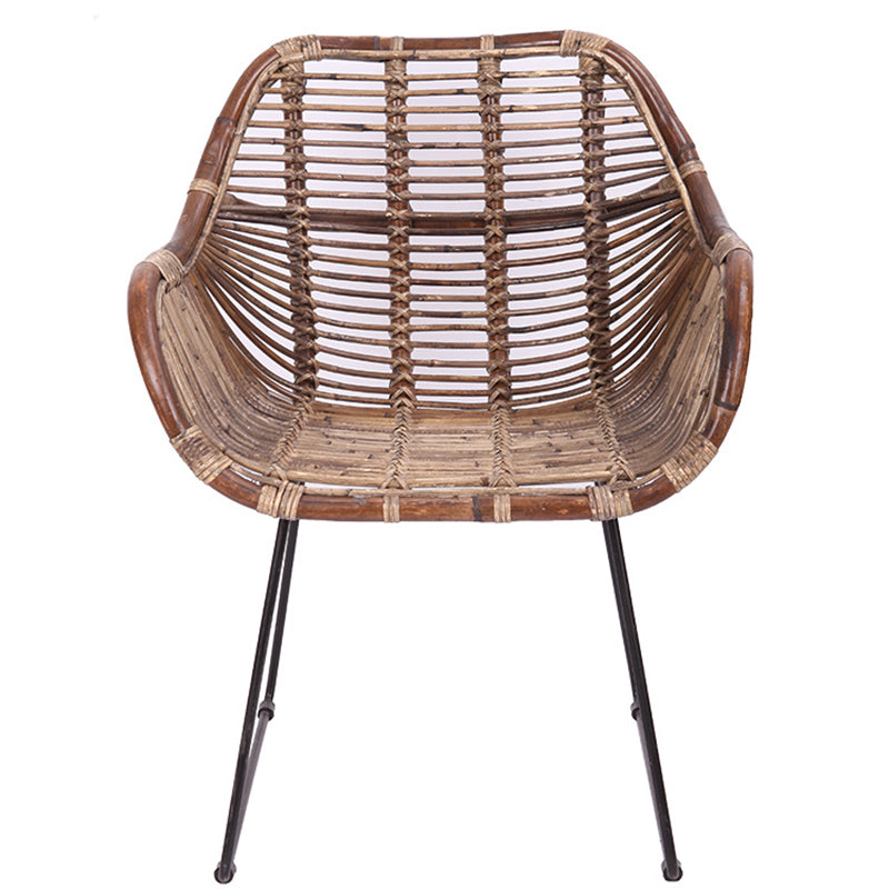 Contemporary Nordic Handwoven Natural Rattan Lounge Chair - Accent Chair With Ergonomic Backrest & Iron Base For Indoor & Outdoor Living Lumendat