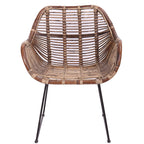Contemporary Nordic Handwoven Natural Rattan Lounge Chair - Accent Chair With Ergonomic Backrest & Iron Base For Indoor & Outdoor Living Lumendat