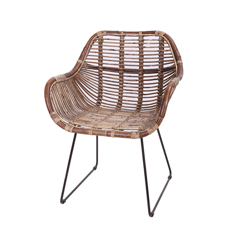 Contemporary Nordic Handwoven Natural Rattan Lounge Chair - Accent Chair With Ergonomic Backrest & Iron Base For Indoor & Outdoor Living Lumendat