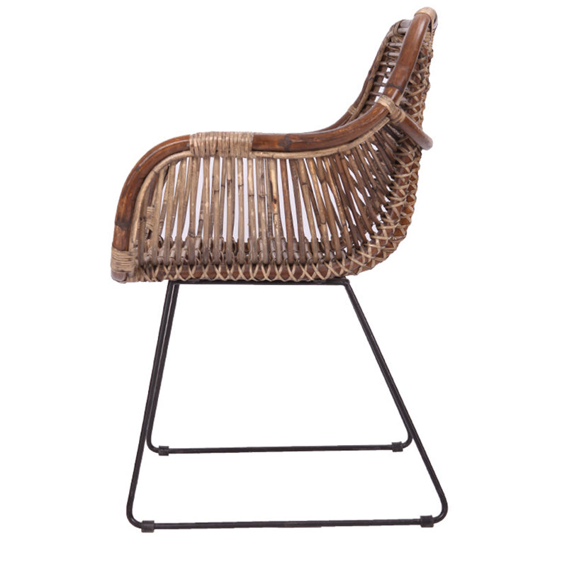 Contemporary Nordic Handwoven Natural Rattan Lounge Chair - Accent Chair With Ergonomic Backrest & Iron Base For Indoor & Outdoor Living Lumendat