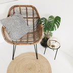 Contemporary Nordic Handwoven Natural Rattan Lounge Chair - Accent Chair With Ergonomic Backrest & Iron Base For Indoor & Outdoor Living Lumendat