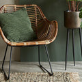 Contemporary Nordic Handwoven Natural Rattan Lounge Chair - Accent Chair With Ergonomic Backrest & Iron Base For Indoor & Outdoor Living Lumendat