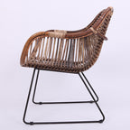 Contemporary Nordic Handwoven Natural Rattan Lounge Chair - Accent Chair With Ergonomic Backrest & Iron Base For Indoor & Outdoor Living Lumendat
