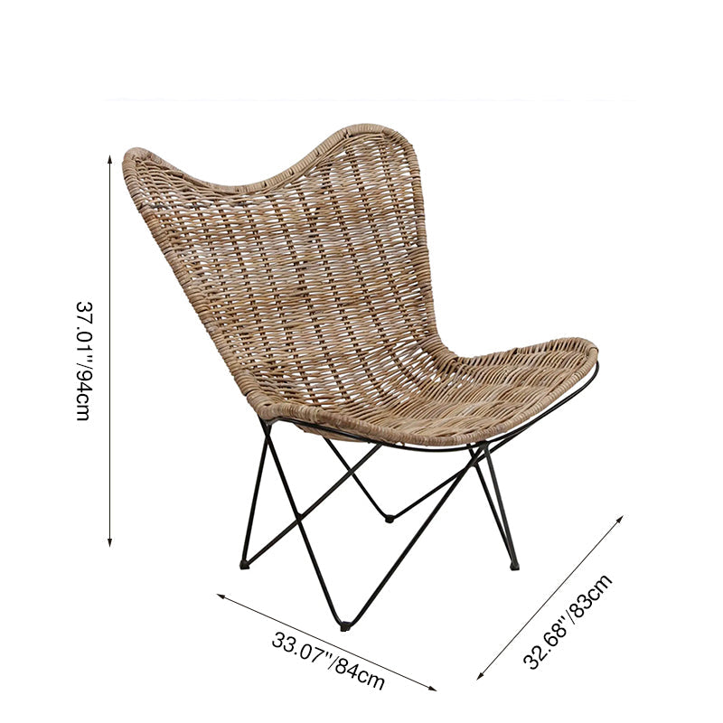 Contemporary Scandinavian Handwoven Rattan Lounge Chair - Accent Chair With Ergonomic Backrest & Iron Base For Boutique Indoor & Outdoor Spaces Lumendat