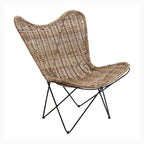 Contemporary Scandinavian Handwoven Rattan Lounge Chair - Accent Chair With Ergonomic Backrest & Iron Base For Boutique Indoor & Outdoor Spaces Lumendat